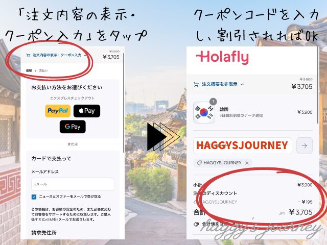 Holafly、韓国向け、購入手順